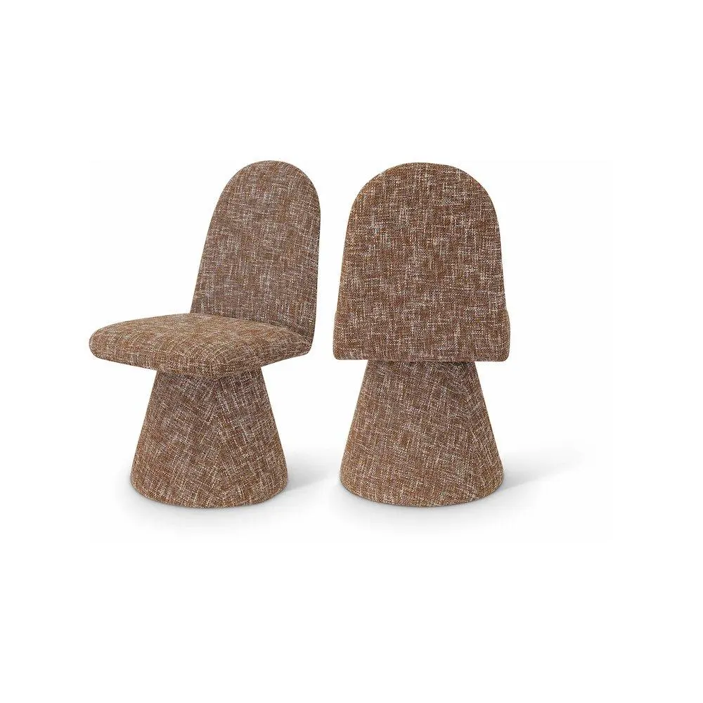 Renuar Cognac Indoor Dining Chair - Set of 2, Polyester Art Deco Design, Interwoven Textured Weave
