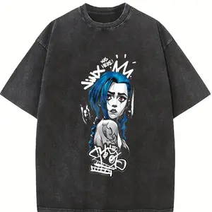 valentine shirts Retro Vintage Jinx x Powder Arcane: League of Legends Washed T-shirt Game Cotton, FPS, Game Lover Unisex Shirt Gift for Him Her Y2K Hoodie Sweatshirt Clothes Menswear streetwear t-shirt clothes