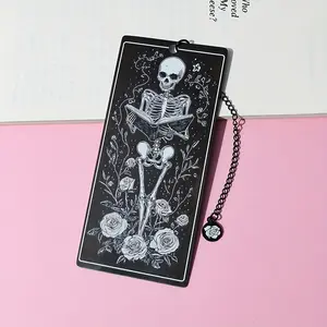 1 Pc Stainless Steel Flower Skull Bookmark - Unique Gothic design with rose and chain charm, perfect reading accessory for book lovers, men and women, bookmark gift | themed bookmark | durable bookmark, reading bookmark