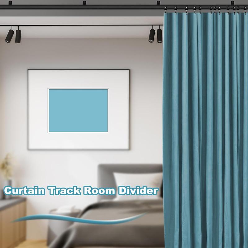 Ceiling Curtain Track, Flexible Bendable Curtain Rails Ceiling Wall Mount 12Ft Curved Sliding Curtain Track System, Room Divider, Black Ceiling Track Set for Shower Rv