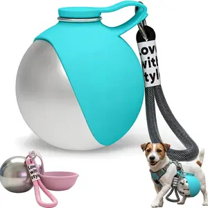 10oz Portable Dog Water Bottle, Leak-Proof Travel Water Bottle, Stainless Steel Body and Silicone Bowl, Ideal for Walking, Hiking, and Travel