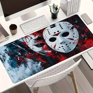1pc Bloody Mask Killer Gaming Mouse Pad, Extended Mousepad, Horror-themed Design Extended Desk Mat Office Desk Accessories, Non-Slip Stitched Edge Computer Mat For Desk 35.4x15.7 Inches Rubber Base for Home Office & Gamer, Durable and Spill-Resistant