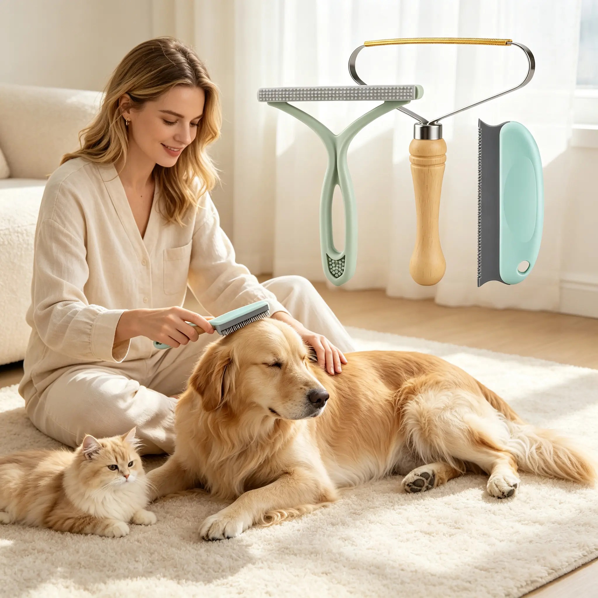 Pet Hair Removal Tool 3 Pack Dog Cat Hair Remover Carpet Scraper Rake Fur Removal Brush Lint Remover Shaver for Car Furniture Couch Green