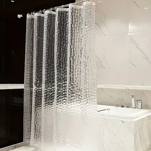 A Stylish Water Cube Patterned Shower Curtain - Semi-Transparent, Easy to Clean, for Bathroom Decoration