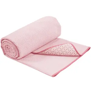 S&T INC. Yoga Mat Towel with Non-Slip Grip, Enhanced Silicone Grip, Soft and Absorbent for Gym, Pilates, and Hot Yoga Mat, 1 Pack, 24 inches x 72 inches, 340GSM, Pink