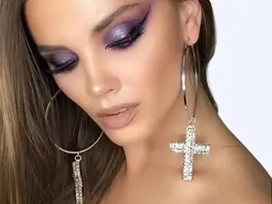 Elegant Rhinestone Cross Hoop Earrings Bohemian Alloy Glittering Large Dangle Exaggerated Statement Jewelry For Women