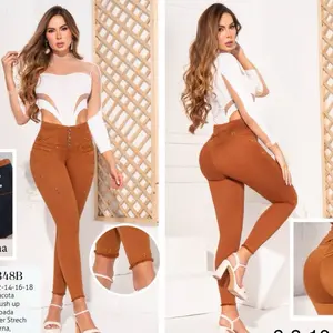 Ref 2348B Tono Terracota Tiro Alto Push Up Bota Entubada Tela Ultra Power Stretch Faja Interna Control Abdomen Medio y Bajo Without Bag