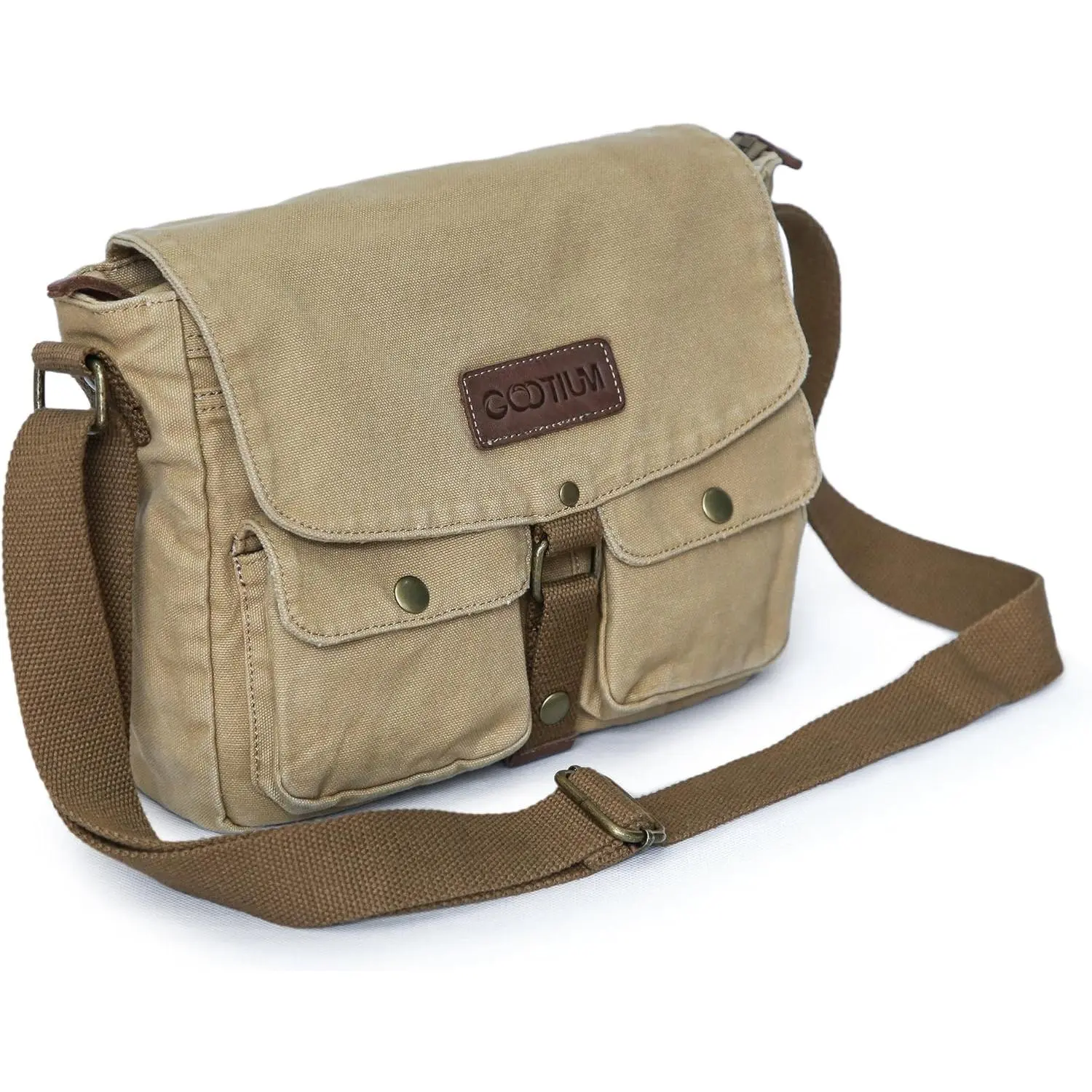 Men's Gootium Vintage Military Satchel - Solid Color Shoulder Messenger Bag, Zipper Crossbody Luggage Bag for Casual Use, Zipper Crossbody Bag