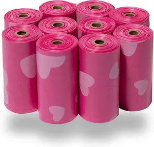 Best Pet Supplies Dog Poop Bags (150 Bags) for Waste Refuse Cleanup, Doggy Roll Replacements for Outdoor Puppy Walking and Travel, Leak Proof and Tear Resistant, Thick Plastic - Pink Heart