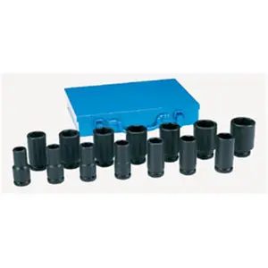 212 MAIN Grey Pneumatic 8038D 0.75 in. Drive 14-Piece Deep Set Multi-Size Drive Impact Sockets, Drive Impact Socket