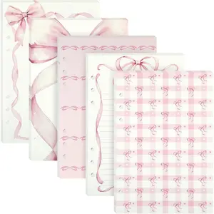100 Sheets Pink Bow A5 Refills Paper for Planner Binder, 120GSM Thick 6 Hole Notebook Refill, Filler Insert Loose Leaf Paper for A5 6 Ring Binder Journal Diary Budget Personal Organiser, Lined & Blank