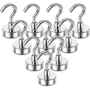 10 Pack Heavy Duty Magnetic Hooks 30Lbs Strong Neodymium Magnet Hooks for Cruise Cabins Kitchen Home Office Garage Grill Hanging