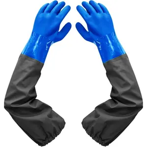 Long Rubber Gloves Elbow Length Chemical Resistant Gloves with Cotton Lining Waterproof Gloves, 25 inches, Large Cleaning