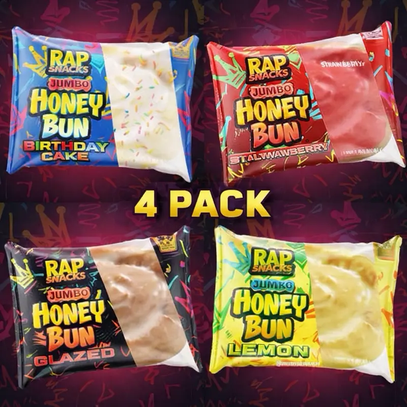 4 Pack Big Back Honey Buns Rap Snacks Birthday Cake Strawberry Glazed ...