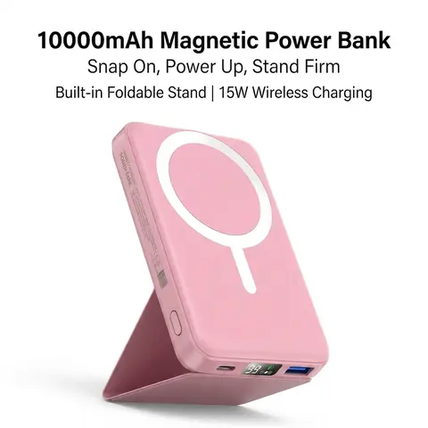 Podoru for Magsafe Battery Pack, Wireless Foldable 10,000mAh 22.5W PD Power Bank with USB-C Cable LED Display Fast-Charging Pocket-Sized Battery Pack for iPhone 17/16/15/14/13/12 Series etc.