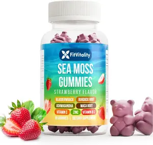 60 Sea Moss Gummies | Strawberry Flavor Vegan Gummies | Extra Rich 9-in-1 Formulation with Irish Sea Moss, Elderberry, Bladderwrack, Burdock, Ashwagandha, Maca, Zinc, B12 | Energy & Immune Support