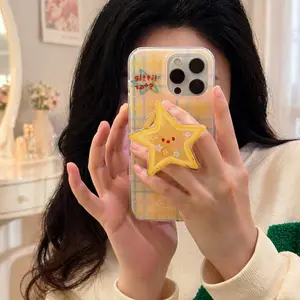 Cute Cartoon Starfish MagSafe Phone Grip, Quicksand Magnetic Griptok Holder with Finger Ring Stand for iPhone 15/16, Korean Style Fun Phone Accessory