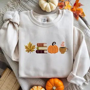 Embroidered Cozy Autumn Sweatshirt, Autumn Leaf Embroidered Crewneck Sweatshirt, Thanksgiving Apparel