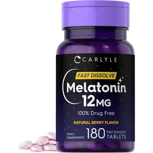 Carlyle Melatonin 12 mg Fast Dissolve 180 Tablets | Drug Free | Natural Berry Flavor | Vegetarian, Non-GMO, Gluten Free