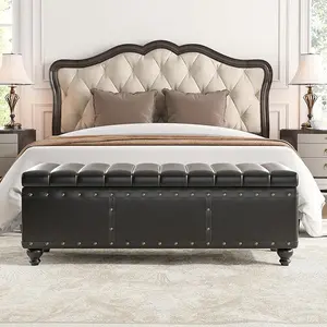 Vabches Storage Ottoman Bench, Faux Leather Ottoman with Storage, Bench for Bedroom end of Bed, Upholstered Storage Benches for Living Room, Entryway, Hallway, Foot Rest