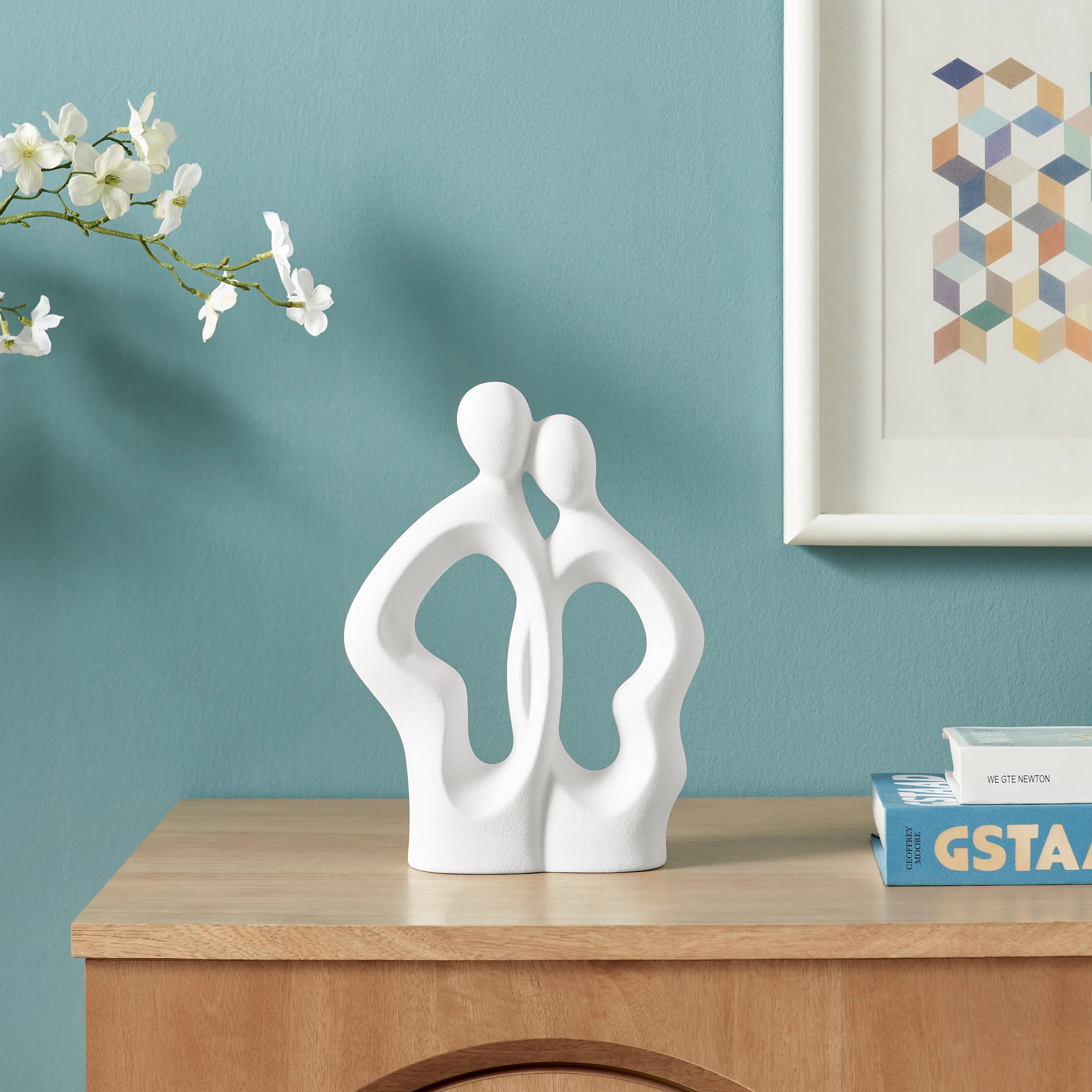 Hans White Abstract Embrace Couple Ceramic Sculpture