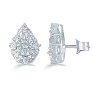1/5ct tw Diamond Teardrop Pear Cluster Fashion Stud Earring in Sterling Silver