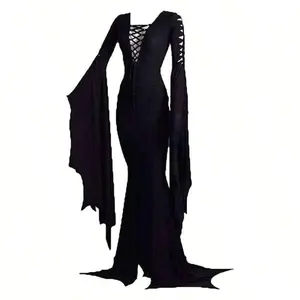 Women's Morticia floor dress, adult women's Gothic witch retro dress