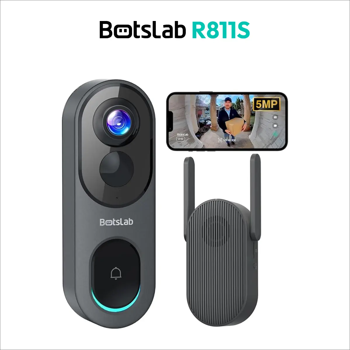 [summerfinds]Botslab 5/3MP Doorbell Camera Wireless, 360° Panoramic View, No Monthly Fee, 1:1 Head to Toe, 5MP Video Doorbell Battery, 2.4GHz Home, doorbell camera