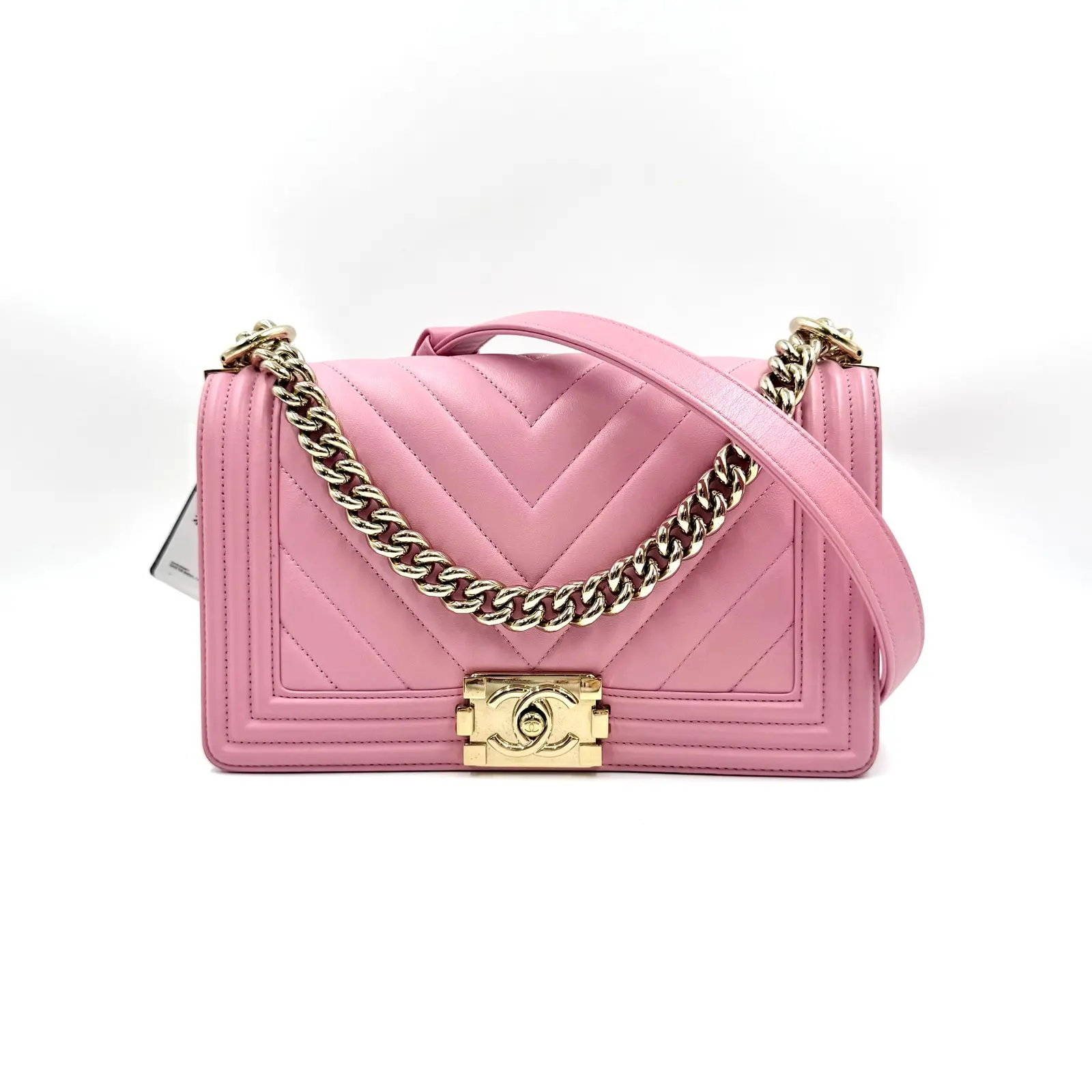 Pre-owned CHANEL As Shown Shoulder Bags HZ 6116 Chevron Pink Leather Boy Flap Bag GHW 26.07.08