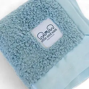 Classic Chenille Lovey Security Blanket with Satin Trim – Powder Blue