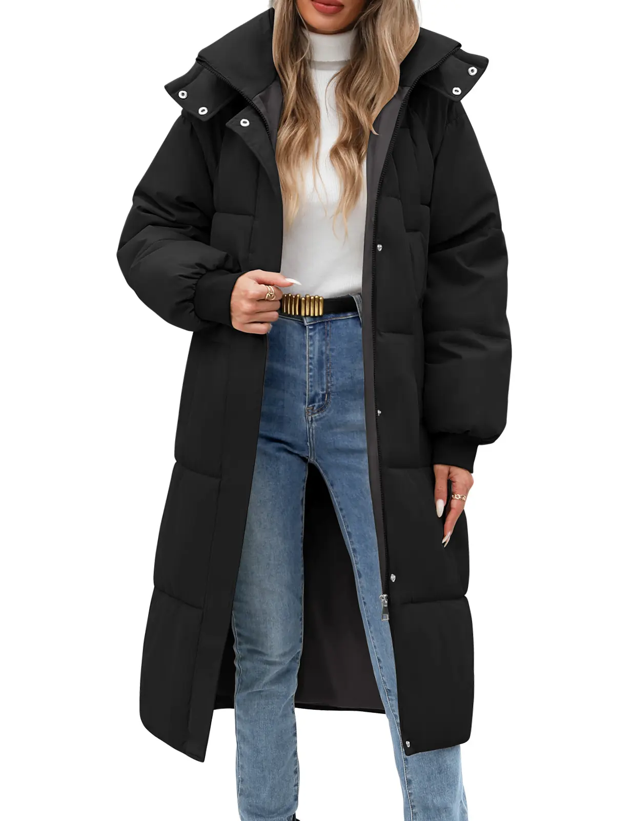 FASHORA Women's Cozy Quilted Long-SleeveCasual Style Winter Thick Water-repellent Warm Zip-Up Hooded Padded Parka with Pockets Outerwear