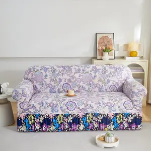 1pc Printed Skirted Sofa Cover, Non-Slip Furniture Protector, Reusable Four-Season Couch Slipcover, Home Decor Replacement