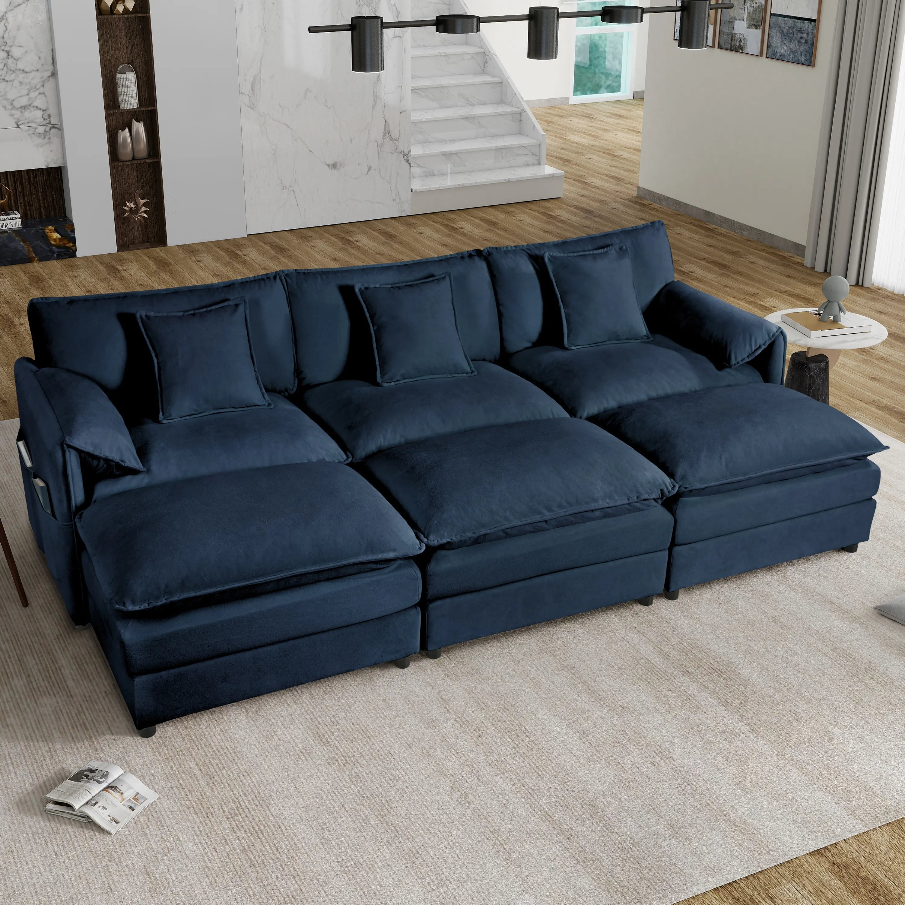 Chenille Oversized Convertible Combination Sofa Bed - Sturdy, Durable, Comfy DIY Configurable Modular Sectional with 3 Ottomans, Pillows, Foam, Spacious Deep Seat for Apartment Living Rooms (Adjustable, Interchangeable, Assembly Required), Convertible Fut