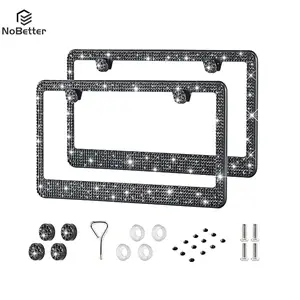 Bling License Plate Frame for Women,2 Pack Premium Stainless Steel Rhinestone License Plate Holder,Handmade Glitter Crystal Diamond Girl Lincense Plate Cover