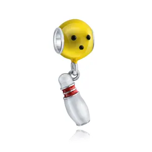 .925 Sterling Silver Bowler Bowling Ball Pin Sport Multi Color Dangle Charm Bead for Bracelet