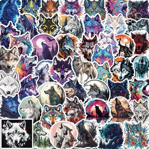 Wolf Pattern Sticker, 50pcs/set Creative Cartoon Decorative Sticker, DIY Decals for Water Bottle, Laptop, Phone Case, Scrapbooking, Journal Making