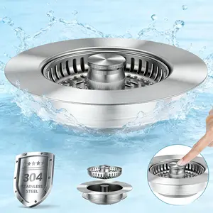 3-in-1 Kitchen Sink Drain Strainer | 304 Stainless Steel Deodorizing Anti-Clog Basket for US Standard 3-1/2 Inch Drains