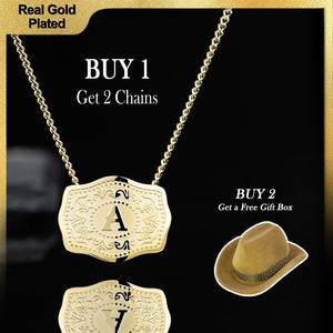 Holylegend 14K Gold-Plated Initial Letter Pendant Necklace, Western CowTag Belt Buckle Style, Handmade Jewelry, Perfect Mother’s Day Gift for Women, Buy 1 Get 1 Free Chain, 18"+2" Extender,Father's Day Gift