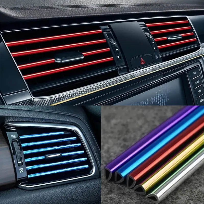 10/pcs Universal 20cm Car Air Conditioner Vent Trim Strips, Car Interior Decorative, U-Shape Chrome PVC, Colorful Shiny, Car Decoration Accessories, Car Accessory, Automotive Interior Accessories