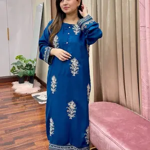 Pakistani Teal Blue 2pcs Embroidery All Over Dress with Intricate Floral Patterns and Long Sleeves