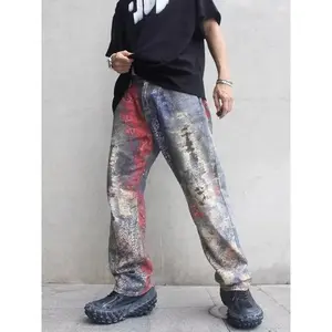 Ropa Y2K Streetwear 3D Painting Print Old Slim Jeans Pants For Men Designer Clothes Kanye New Rock Hip Hop Denim Trousers