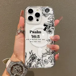Soft Girl Magnetic Case for iPhone11/12/13/14/15/16/17/promax, Psalm Quote Lightweight, Drop-Proof, MagSafe Compatible | Perfect for Teen Girls