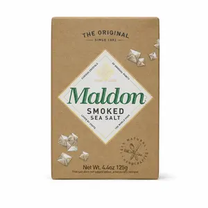 Maldon Smoked Sea Salt Flakes, 4.4 oz (125 g) Natural Gently Flavored Cooking Salt Essential, Flavor