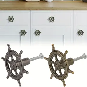 6 Pieces Nautical Ship Wheel Knob Pulls, Zinc Alloy, Antique, Suitable Drawer Cabinet, Includes Mounting Hardware