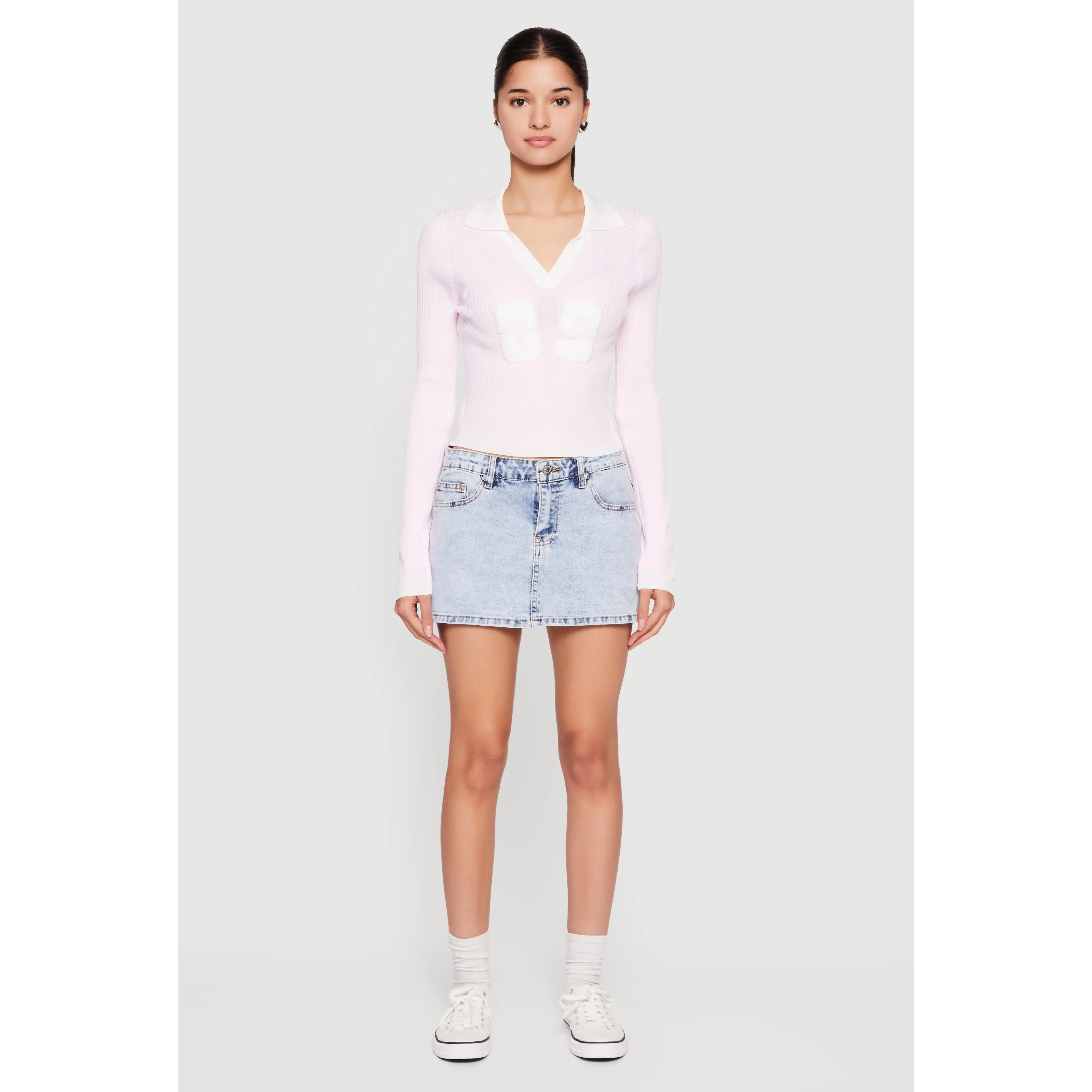 Chenille 89 Patch Graphic Varsity Stripe Sweater