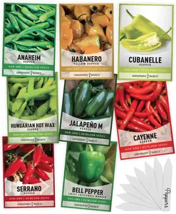 Pepper Seeds for Planting 8 Varieties Pack, Jalapeno, Habanero, Bell Pepper, Cayenne, Hungarian Hot Wax, Anaheim, Serrano, Cubanelle Heirloom Seeds for Planting in Garden Non GMO Gardeners Basics