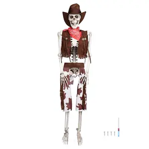 Yescom 5.4 Ft Halloween Skeleton Full Life Size Party Prop Poseable Decor Cowboy Hat