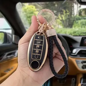 Car Key Case for 5 Button, Car Key Protector, TPU Key Case with Keychain, Key Protector for Nissan Altima Sentra Maxima Rogue Armada Pathfinder Versa, Car Key Accessory