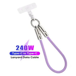 High-Speed Data Sync 2-in-1 240W Fast Charging Type-C Lanyard Data Cable, Anti-Lost Wrist Strap for Phones & Laptops