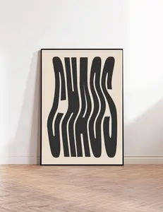 Black CHAOS Poster Wavy Print Large Printable Aesthetic Room Decor 70s Trendy Monochrome Wall Art Bauhaus Style Poster Retro Typography